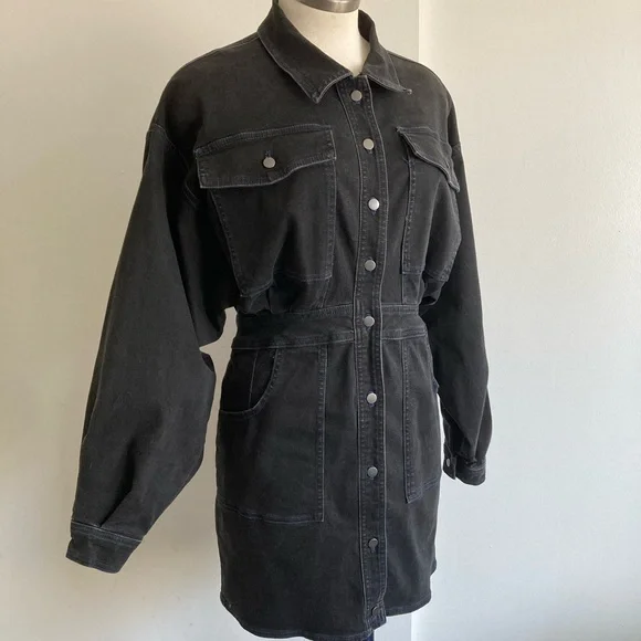Free People Washed Black Denim Utility Jacket Dress - Picture 7 of 7